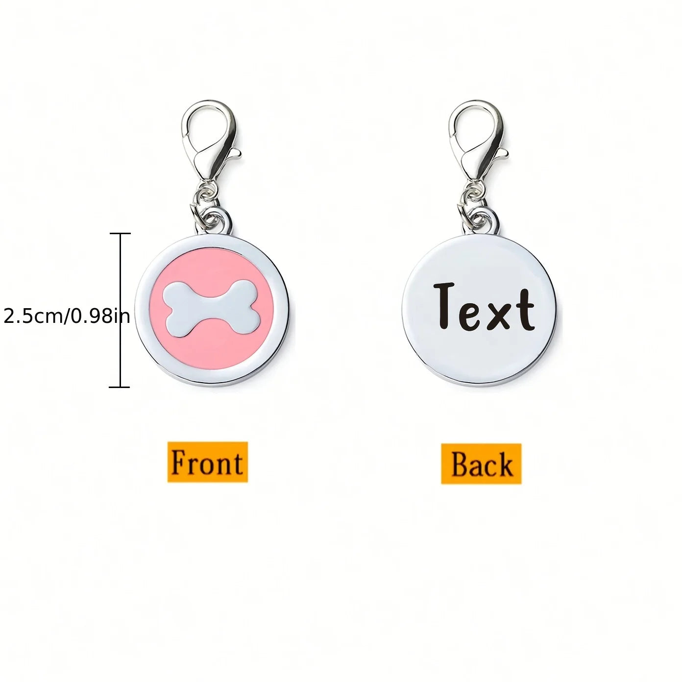 1pc Pink Personalized Customized Dog Bones Silver Round Shaped Pet ID Tag, Back Can Be Engraved With Pet Name