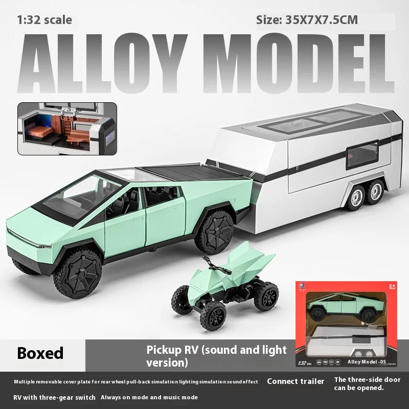 Cybertruck Pickup Trailer RV Metal Alloy Toys Car Model Diecast Off-road Vehicle Gift For Boys Kids Collection truck ornaments