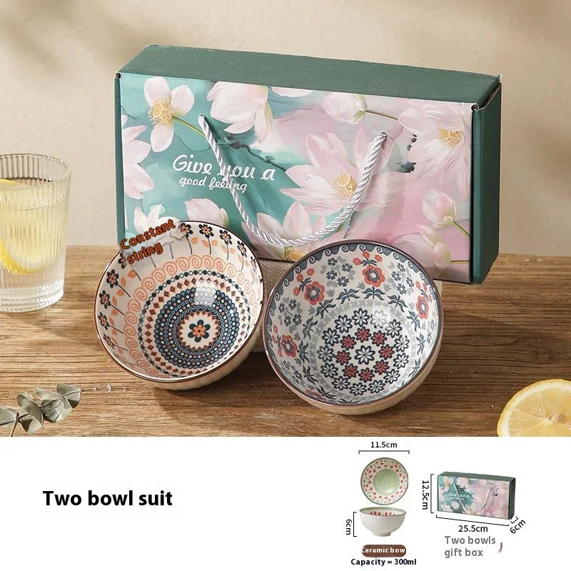 Exquisite Porcelain Bowl Set Dessert Salad Snack Bowl Kitchen Noodle Bowl Tableware Gift Box Microwave Safe New Year's Gift