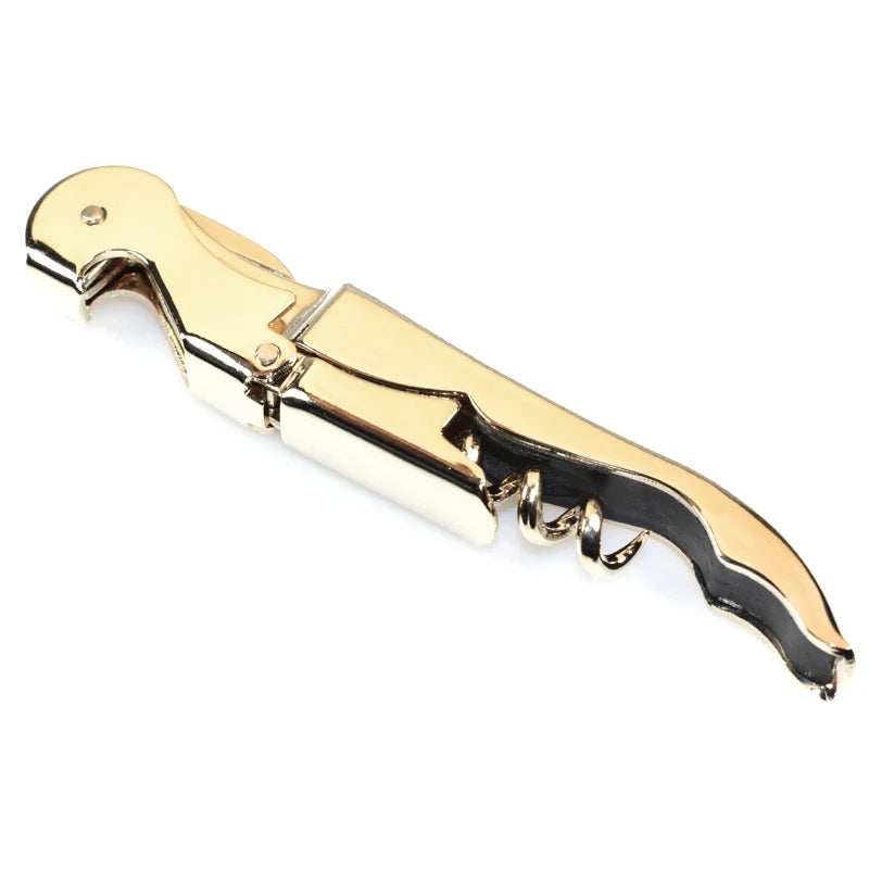 Gold Plated Corkscrew Double Hinge Waiters Wine Key Bottle Opener Party Bottle Opener  for Restaurant Waiters or Bartenders