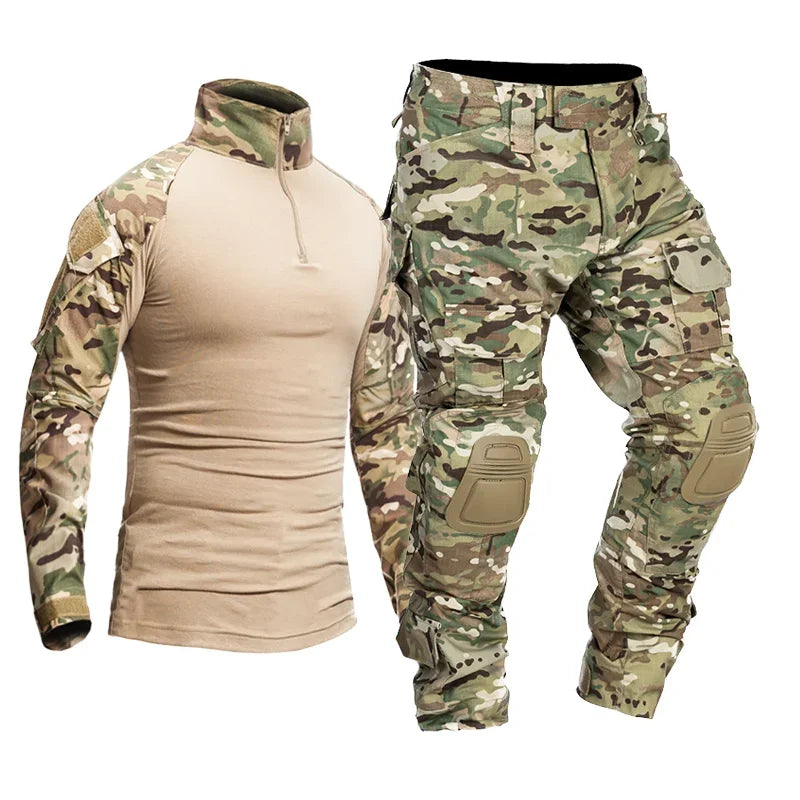 Tactical Uniform Camo Multicam Combat Shirts Cargo Pants +pads Sniper Hunting Clothes Suits Trainning Airsoft Paintball Sets