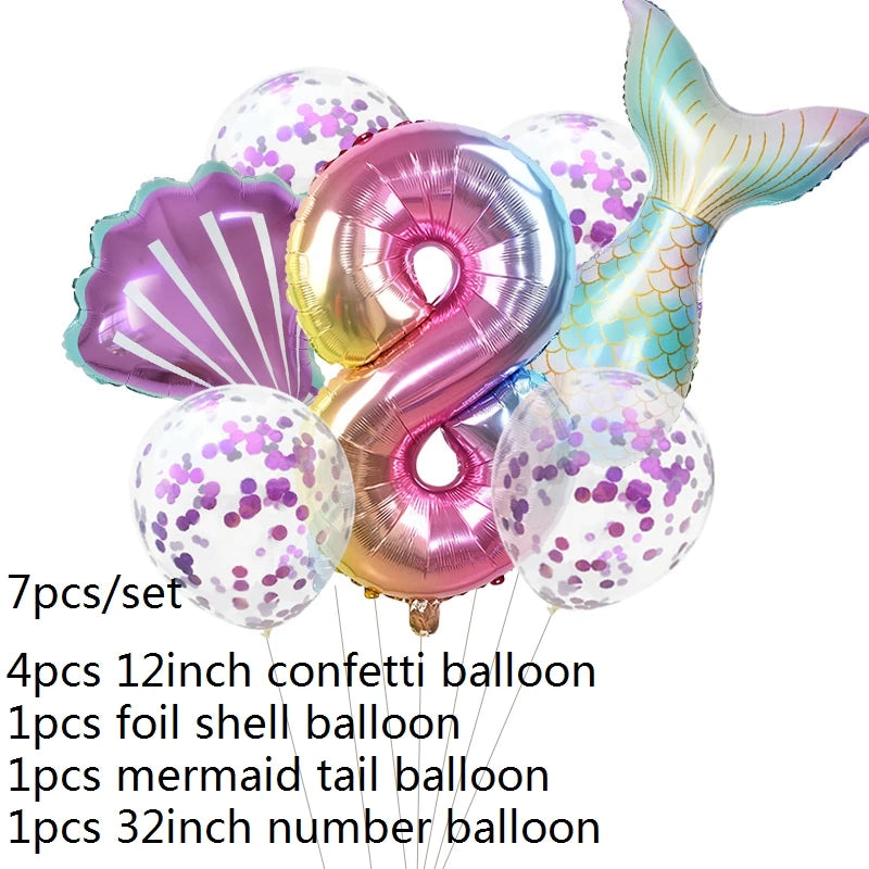 Number Balloons with Confetti Mermaid Balloons for Girls Birthday Party Decorations 1 2 3 4 5 6 7 8 9 Years Old Birthday Decor
