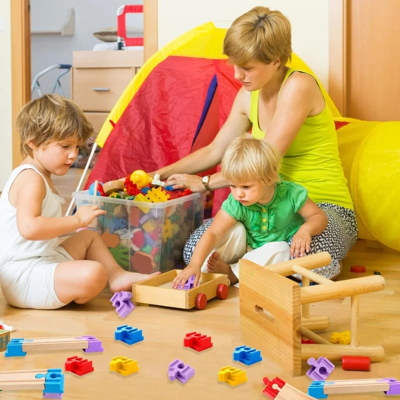 NEW Wooden Track Connector Set Building Block Connection Adapters Train Track Railway Rail Toy DIY For Kids Birthday Xmas Gifts