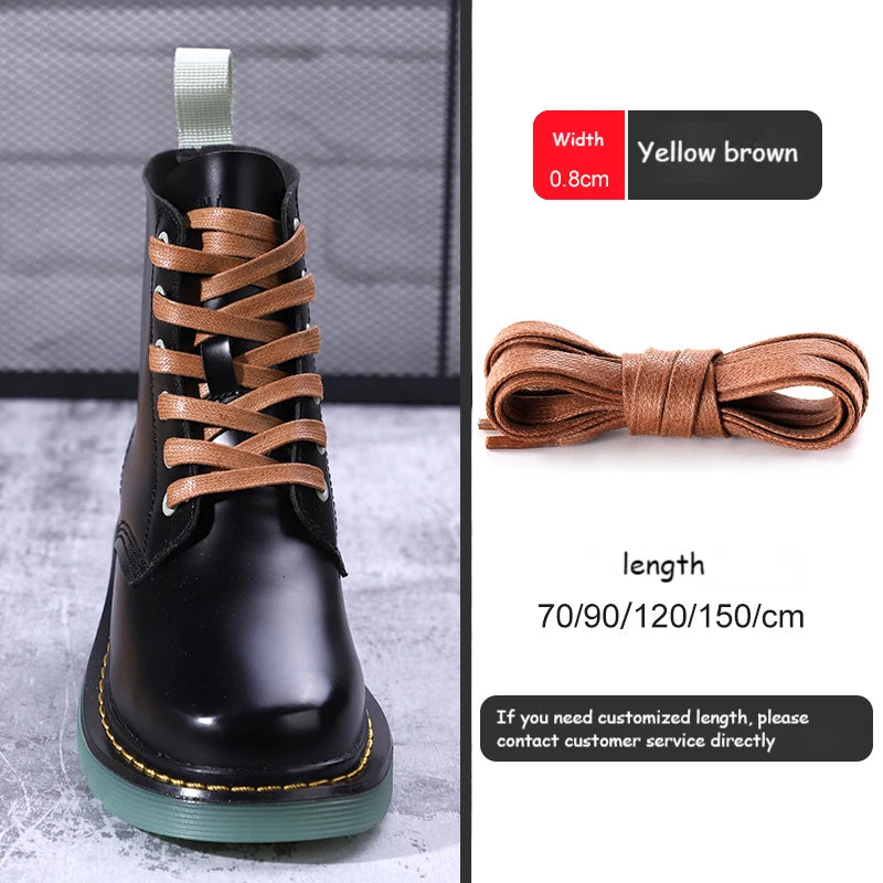 1 Pair Shoelaces 0.8 CM Waxed Cotton Width Flat Waterproof Shoe Laces Unisex Boots Casual Sneakers Shoelace Leather Shoe Lace