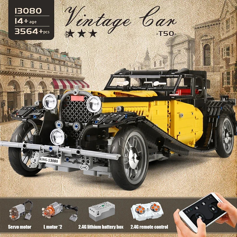 MOULD KING 13080S Technical Car Building Blocks T50 Vintage Car MOC-25153 Bricks Model Educational Toys For Kids Birthday Gifts