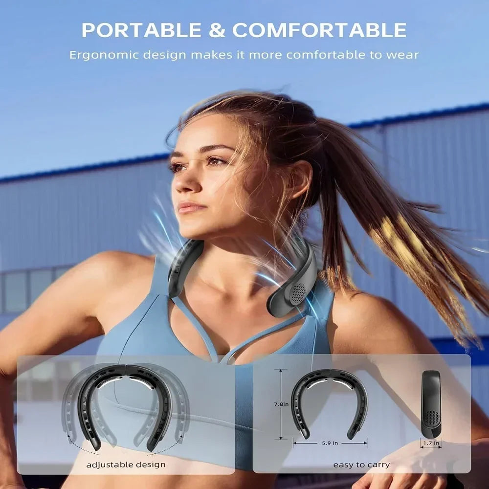 2024 New Mini Neck Fan Portable  Air Conditioner USB Rechargeable Bladeless Hanging Neck Fan Mute 4000mAh Outdoor Summer Cooler