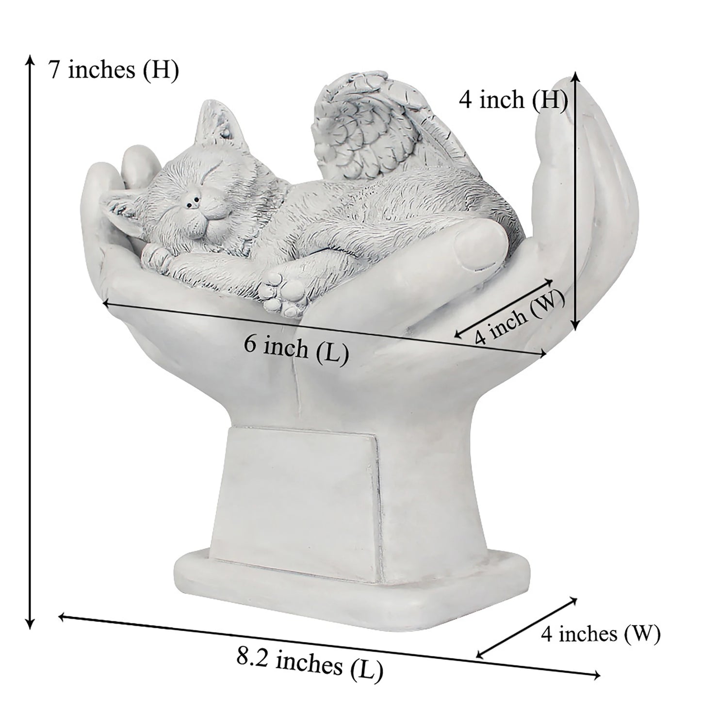 Personalized Cat Pet Grave Markers Memorial Angel Statue Stone with in God's Hands, Cat Pet Headstone Garden Stone