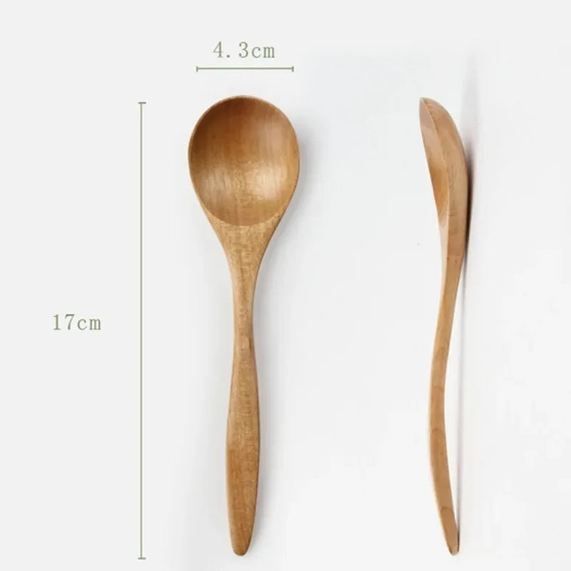 Wooden Spoon Set Japanese Style Long Handle Soup Spoon Wooden Tableware Restaurant Kitchen Tableware Accessories