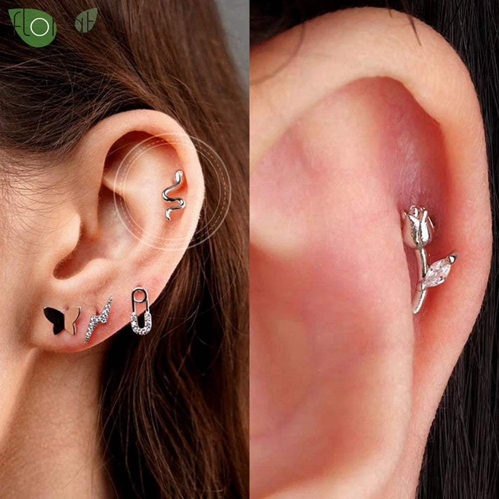 925 Silver Needle Exquisite Zircon Small Earrings Fashion Stud Earrings for Women Anti Allergy Cartilage Puncture Jewelry Gift