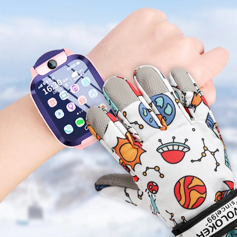 Cute Children's Ski Gloves, Waterproof, Touchscreen Compatible, Winter Children's Outdoor Gloves, Windproof And Warm
