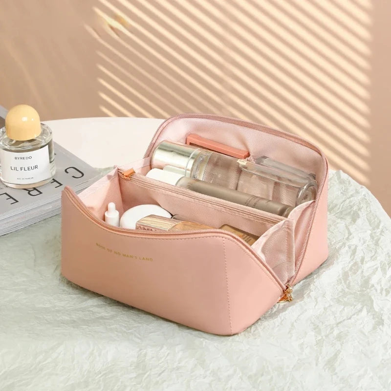 Premium Large Capacity PU Leather Cosmetic Bag - Travel Toiletry Organizer