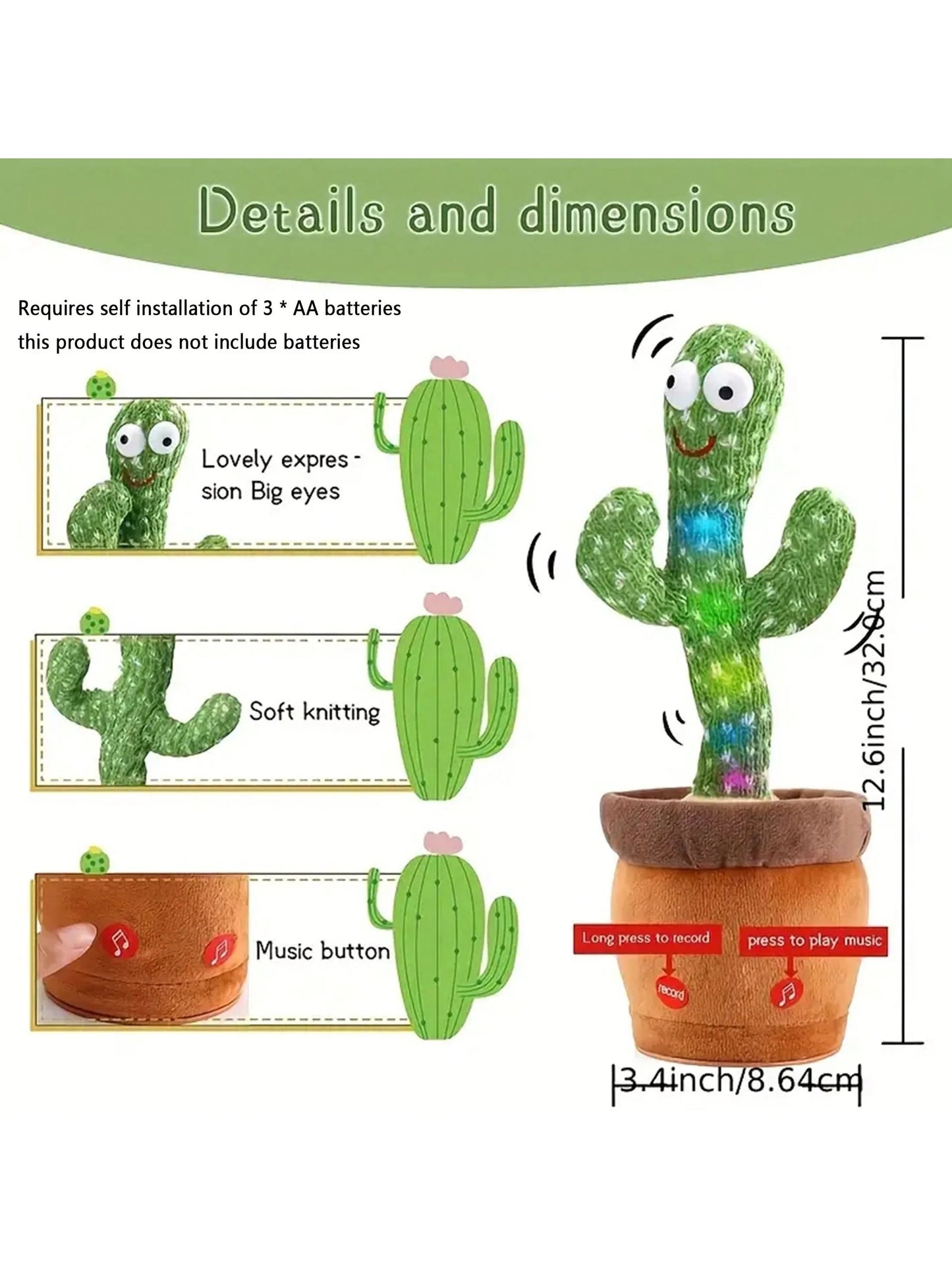 Premium Dancing Talking Cactus - Interactive Singing & Recording Toy