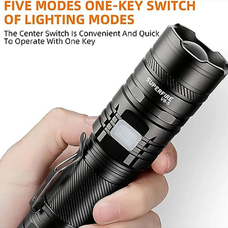 Premium 36W High Power LED Flashlight - Waterproof Tactical Torch with USB-C