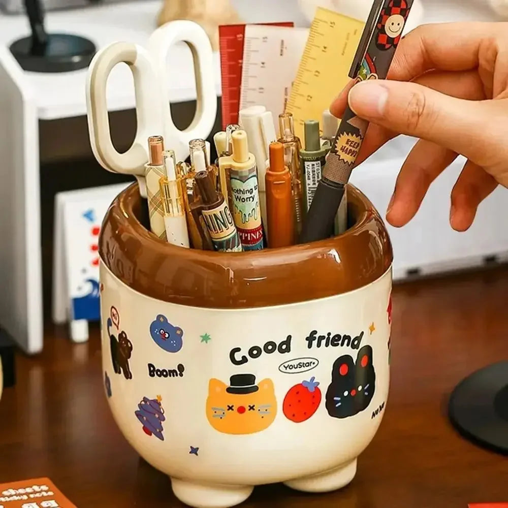 3 Compartments Dividing Grids Pen Holder Large Capacity Stylish Pencil Storage Box Multi-functional Tabletop Storage