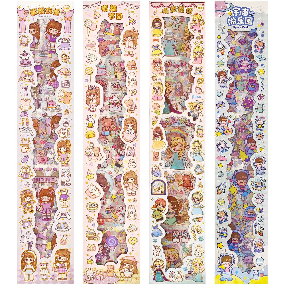 20PCS Kawaii Cartoon girl Decals Gift Students Cartoon Stationery PET Diary Stickers Notebook Cute Girls