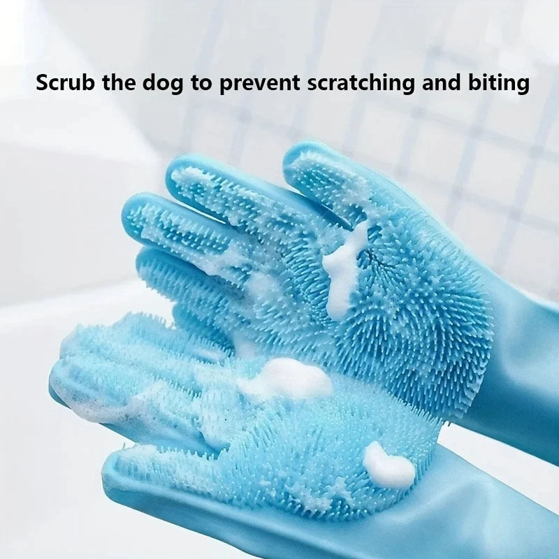Premium Pet Grooming Gloves - Silicone Bath & Hair Removal Scrubber