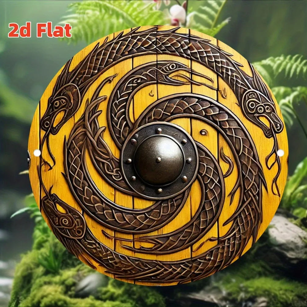 Viking Style Dragon Shield - Metal Tin Wall Art, Round Decor for Home, Office & Garden - Durable, Easy To Clean Gift