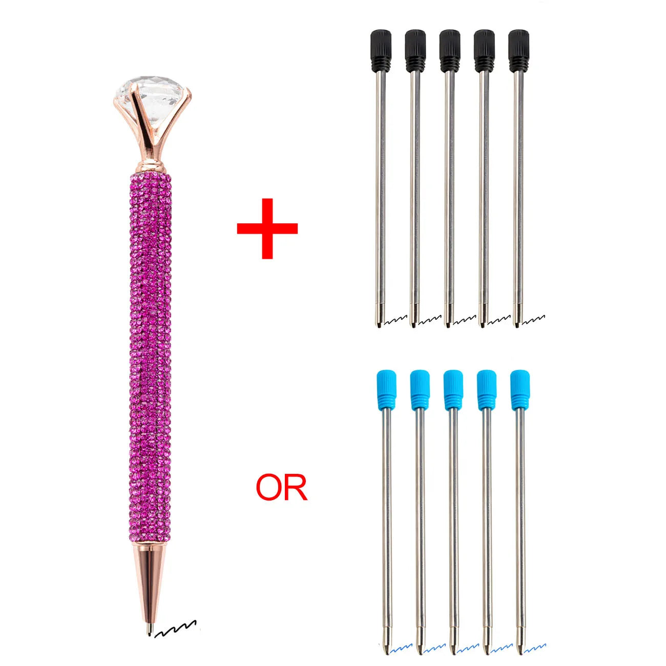Lytwtw's Luxury Gold Ballpoint Pen Big Diamond Wedding Rose,Metal Stationery School Supplies  1 PCS Pen +5 PCS Refills