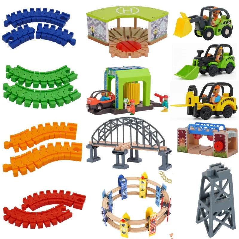Wooden Track Railway Accessories Bridge Train Station Tunnel Wood Track Educational set Toys Wood Railway Train Track toys