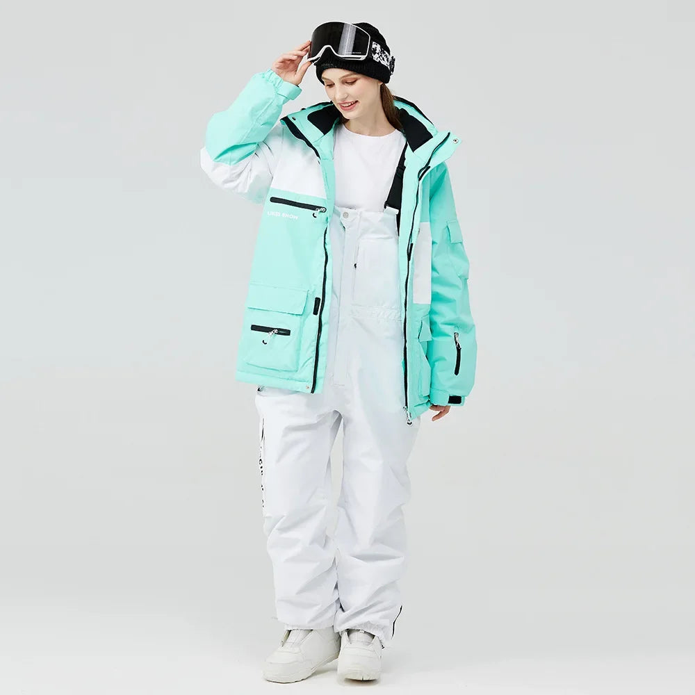 2024 New Winter Outdoor Windproof Waterproof Ski Jacket Strap Pants Men Women Super Warm Ski Suit Snowboarding Set Snow Clothes