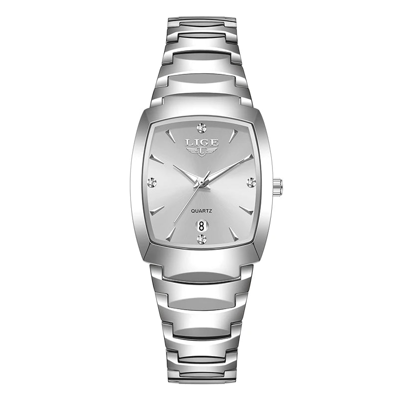 LIGE Women's Fashion Square Watches Gold Alloy Strap Luxury Ladies Quartz Wristwatches Female Diamond Scale Clock+Gift Box