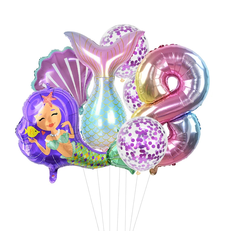 Number Balloons with Confetti Mermaid Balloons for Girls Birthday Party Decorations 1 2 3 4 5 6 7 8 9 Years Old Birthday Decor