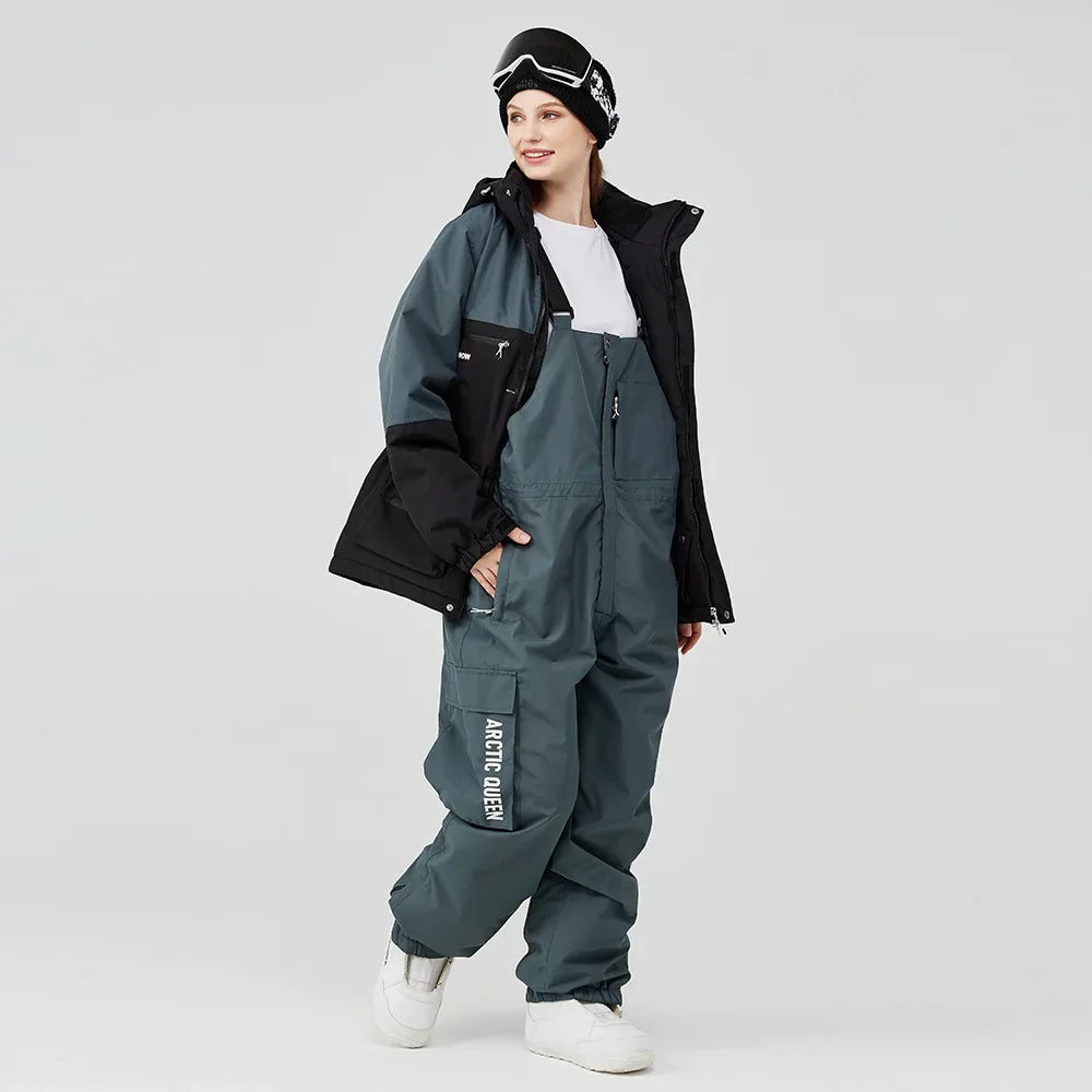 2024 New Winter Outdoor Windproof Waterproof Ski Jacket Strap Pants Men Women Super Warm Ski Suit Snowboarding Set Snow Clothes