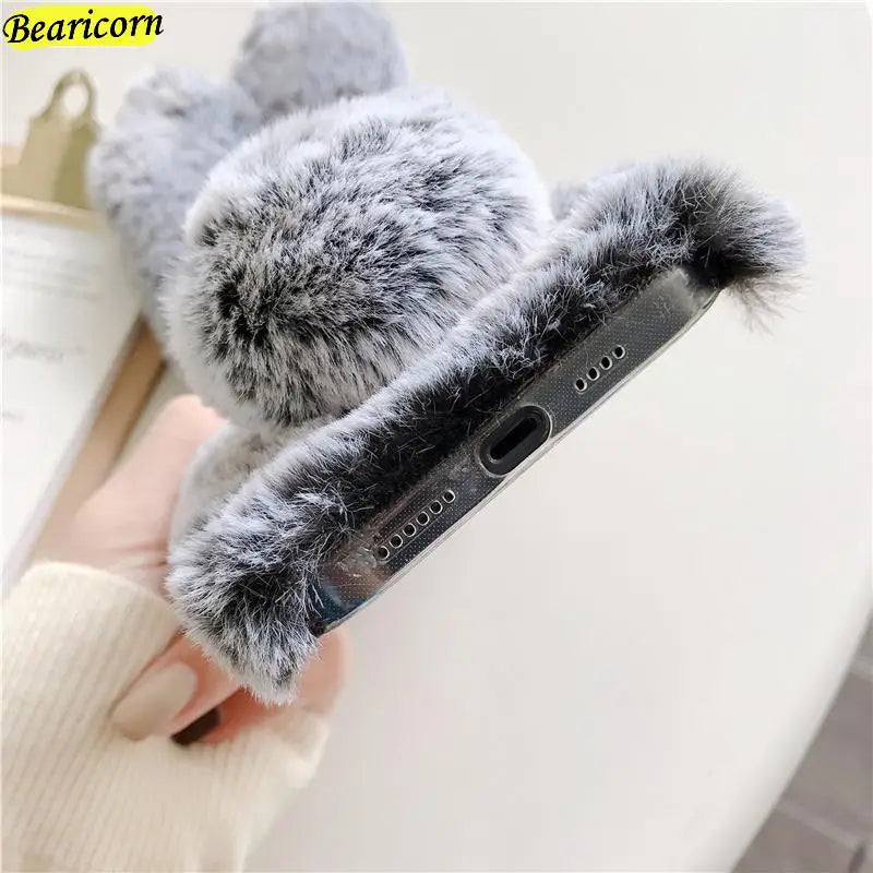 Premium 3D Furry Plush iPhone Case - Soft Rabbit Bunny Fur Cover