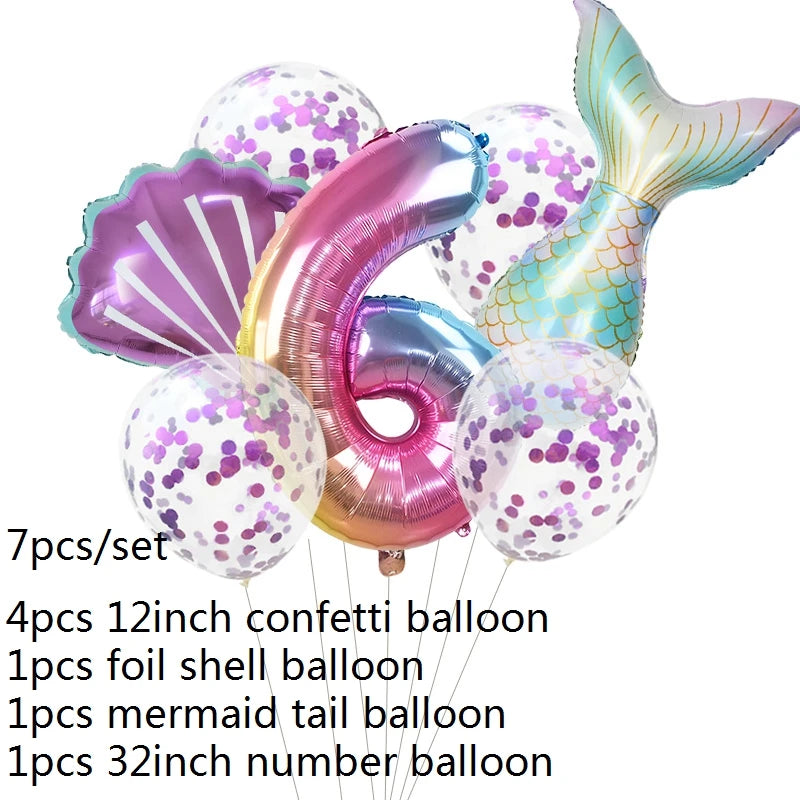 Number Balloons with Confetti Mermaid Balloons for Girls Birthday Party Decorations 1 2 3 4 5 6 7 8 9 Years Old Birthday Decor