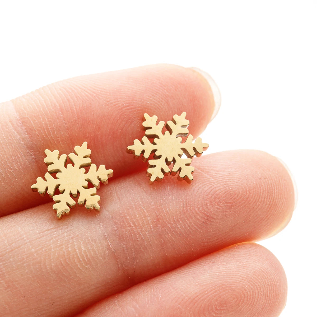 1 Pair Trendy Earings Jewelry Small Stainless Steel Snowflake Stud Earrings for Women Christmas Ear Piercing 2024