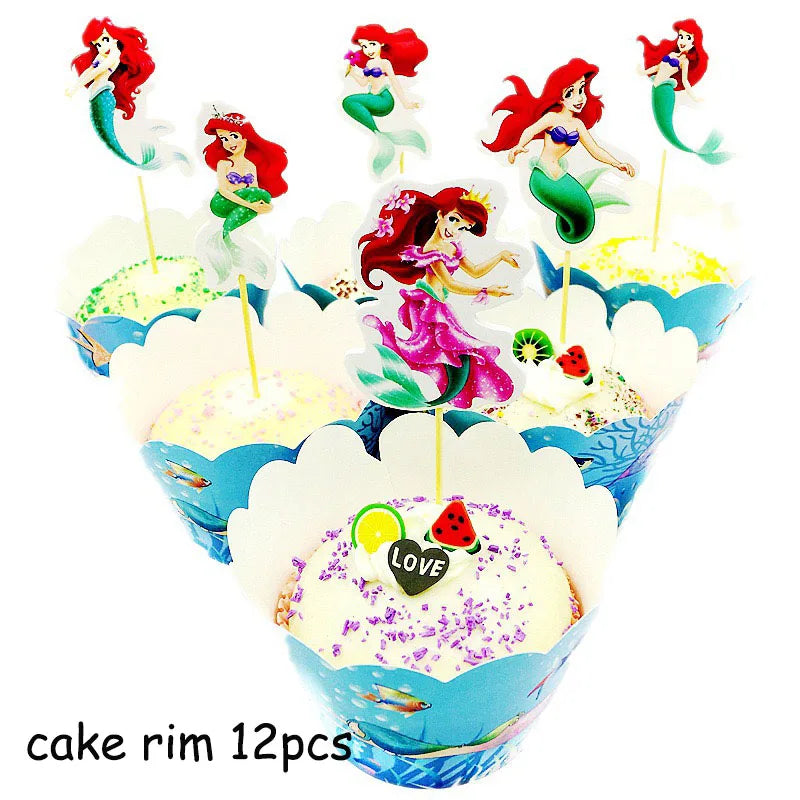 Disney Little Mermaid Theme Girl Kids First Birthday Party Decoration Disposable Tableware Plate Napkins Banner Ariel Backdrops