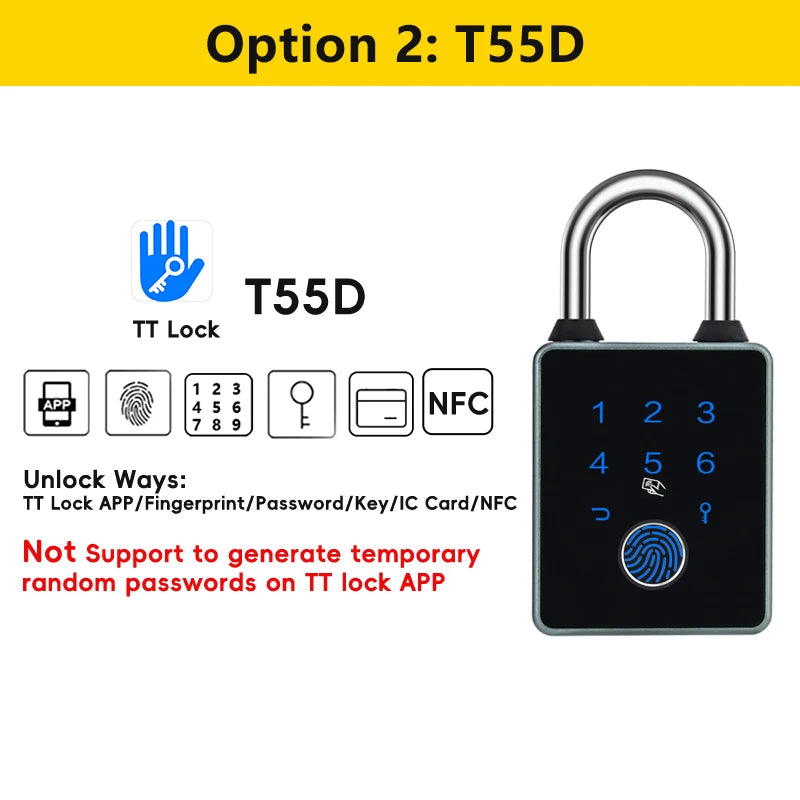Premium CDOK T55 Bluetooth Smart Padlock - IP65 Waterproof TTlock