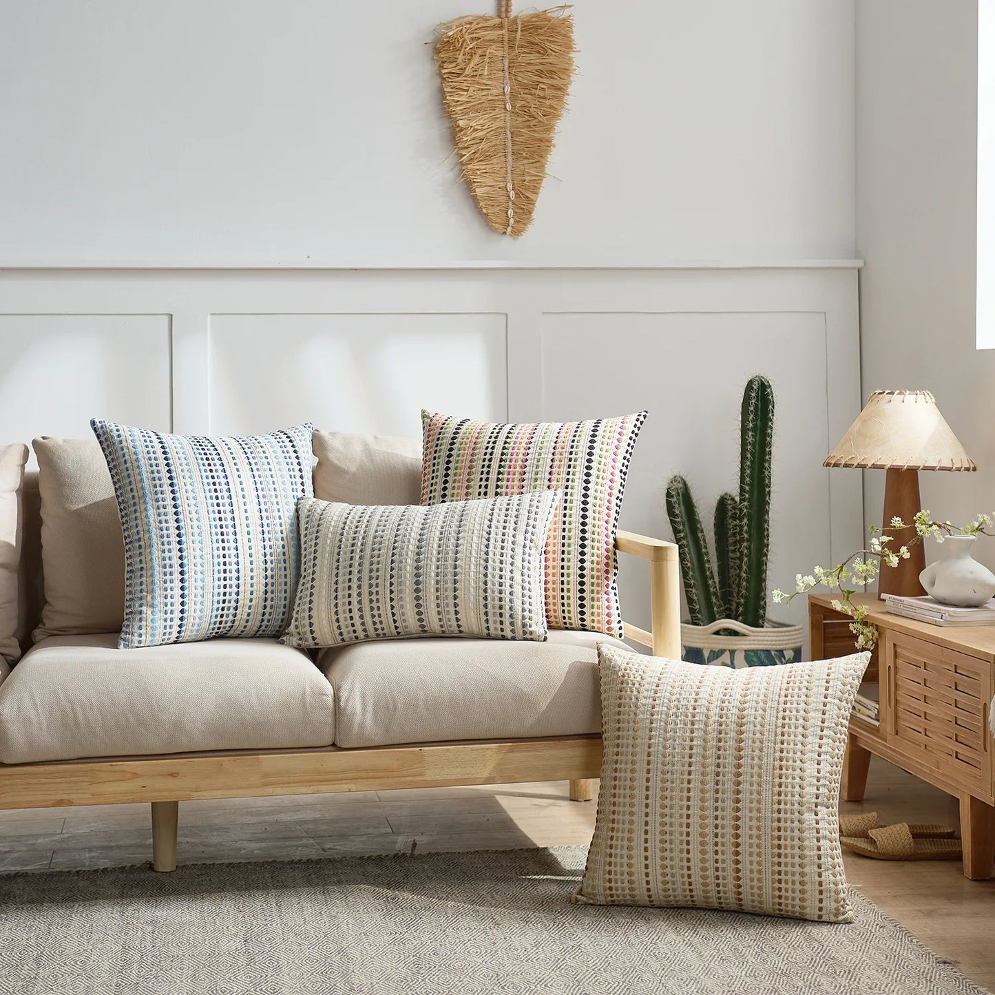 Large Boho Style Cushion Cover for Sofa, Jacquard Pillow Case 45x45cm, Zipper, Decorative Throw Pillow Covers