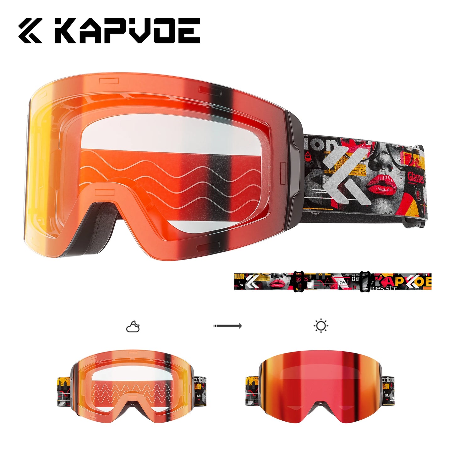 KAPVOE Photochromic Skiing Glasses Anti-fog Winter  for Men Women Outdoor Sports Glasses Racing Backcountry Skiing Snow Eyewear