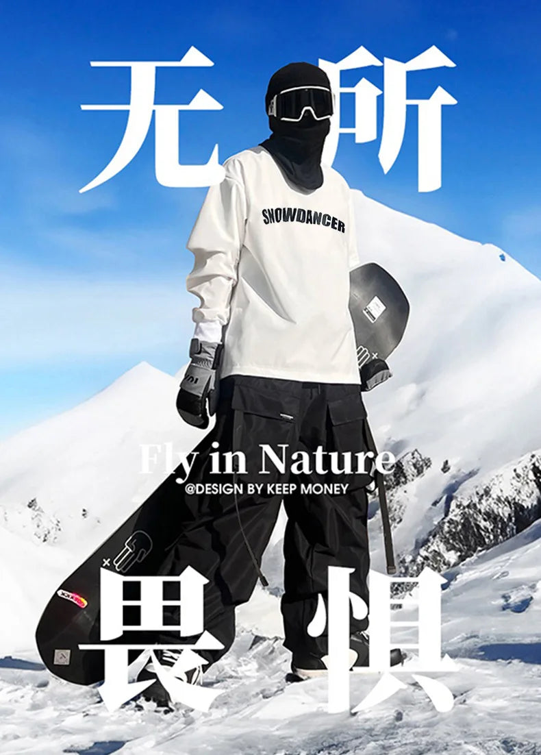 Ski Suit Multi Pocket Outdoor Ski Set Single Board Waterproof Thickened Warm Snow Pants for Men and Women