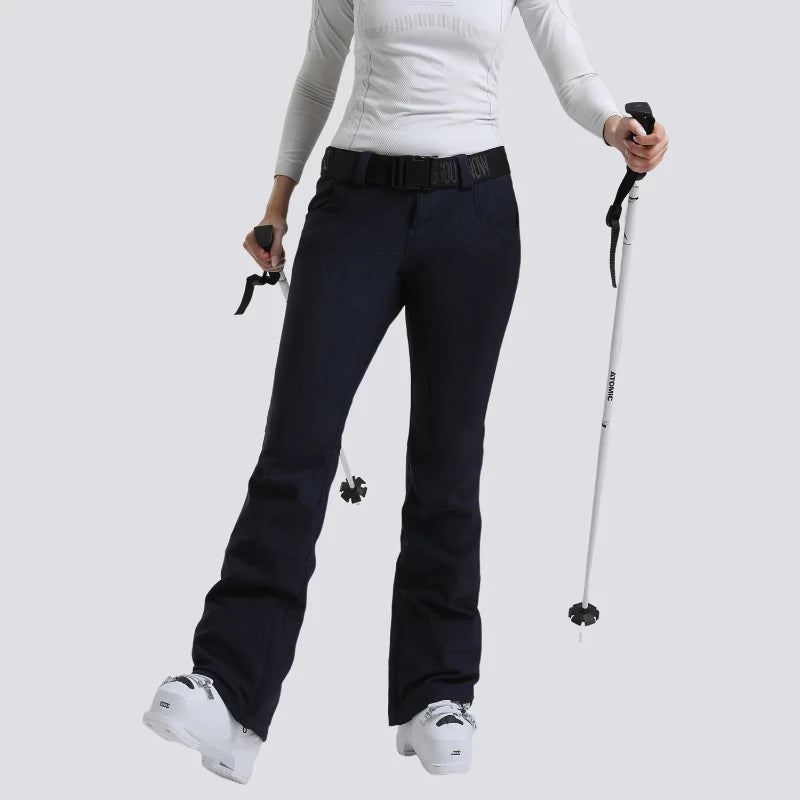 New Women's Skiing Pants Stretch Slim-fit Dual-layer Insulated Professional Windproof Waterproof Breathable Solid Color Ski Pant