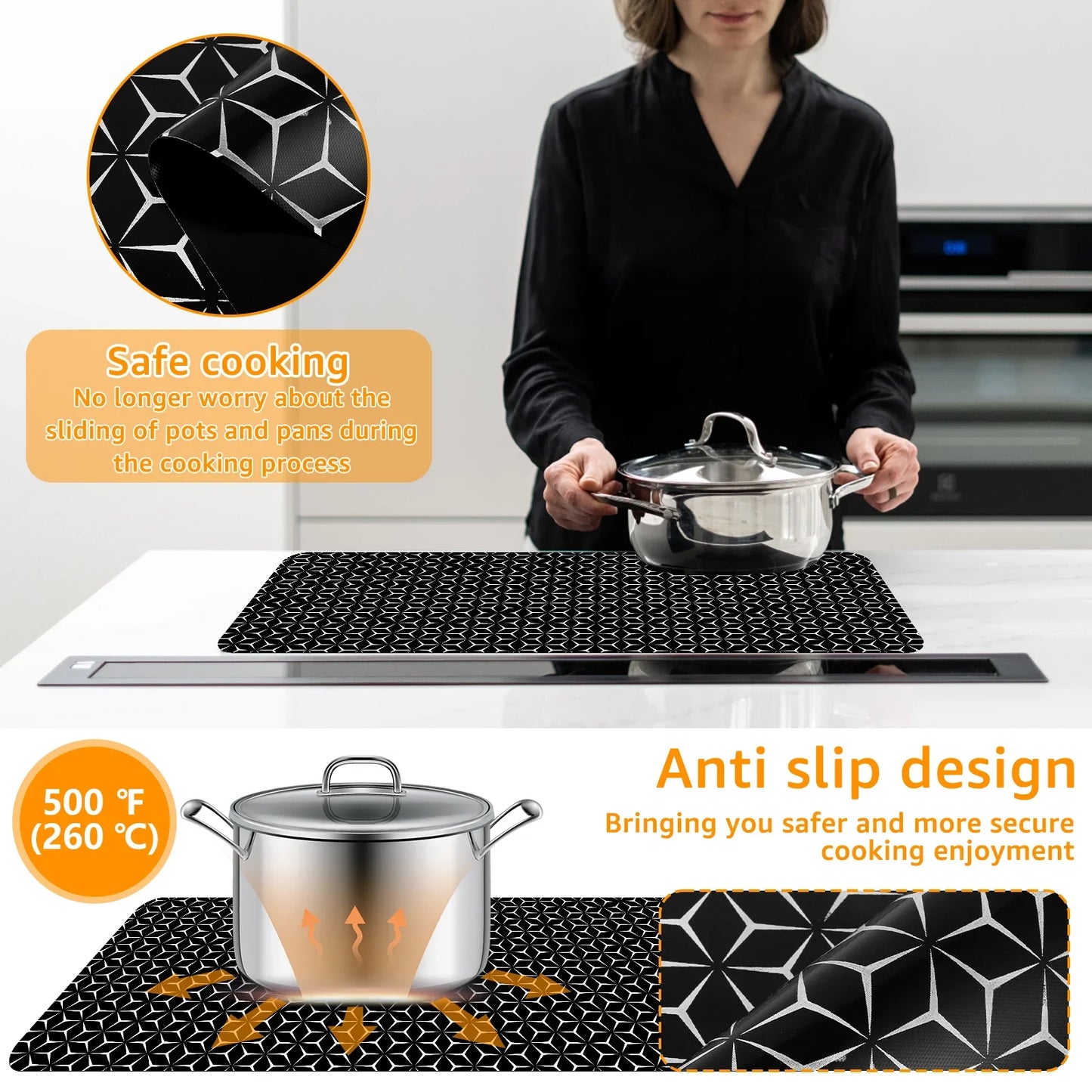 Induction Cooktop Mat Silicone Induction Cooker Covers Non-Slip Scratch Heat-resistant Induction Cooktop Protector Mat 52×78cm