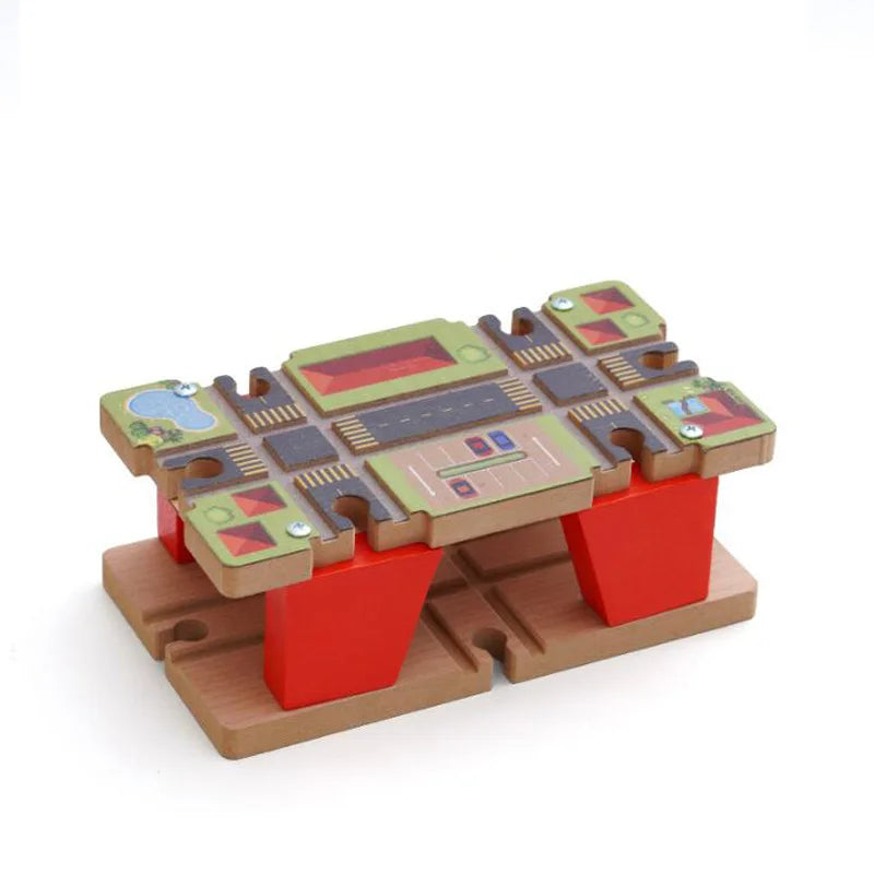 Toddlers Toys Wooden Train Railway Track Accessories Barricade, Platform Track Scene Puzzle Toys For Boys & Girls