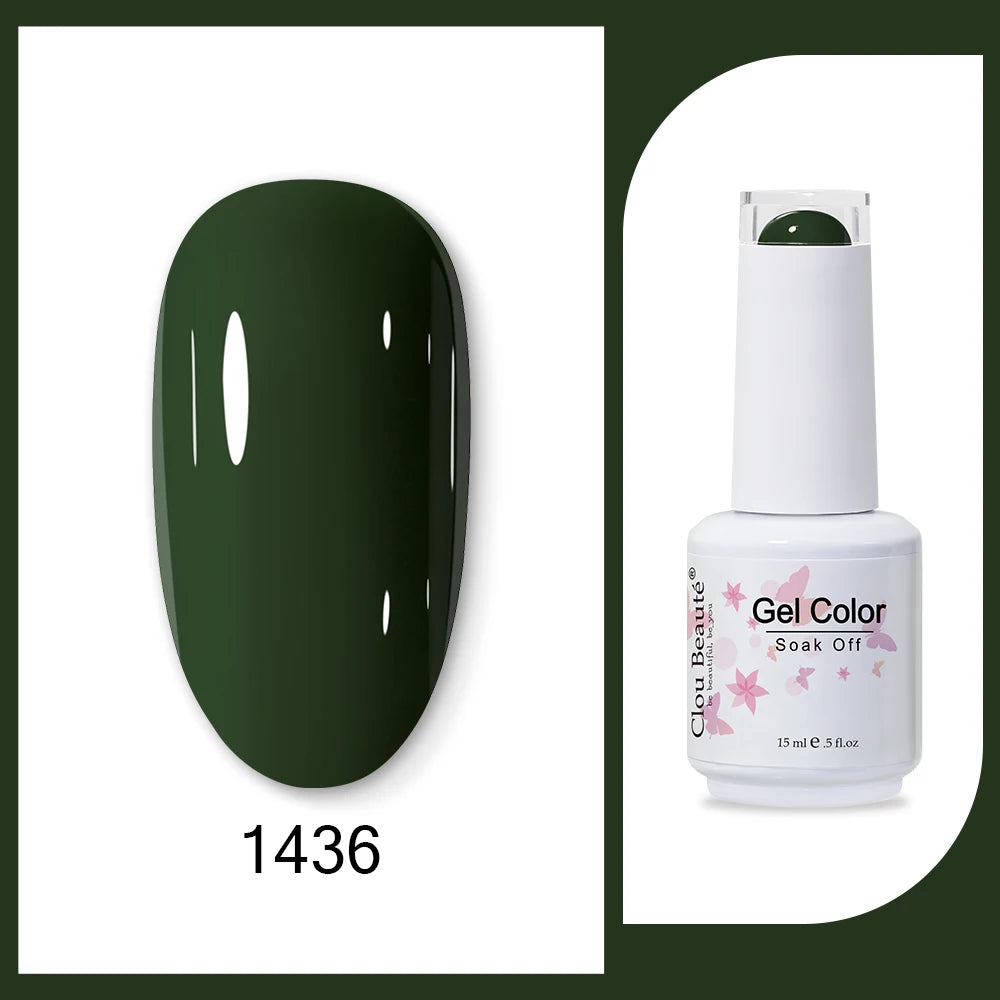 Clou Beaute 15ml HEMA TPO FREE Gel Nail Polish Bright Dark Army Green Gel Lacquer Semi Permanent Art Organic  Nail Gel Varnish