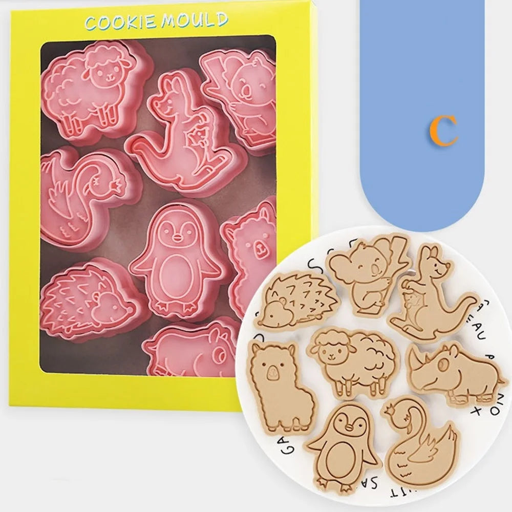 8 PCS Cartoon Animal Cookie Mold Dough Stamp Plastic 3D Cartoon Pressable  Cookie DIY Mold Candy Baking Pastry Baking Decoration