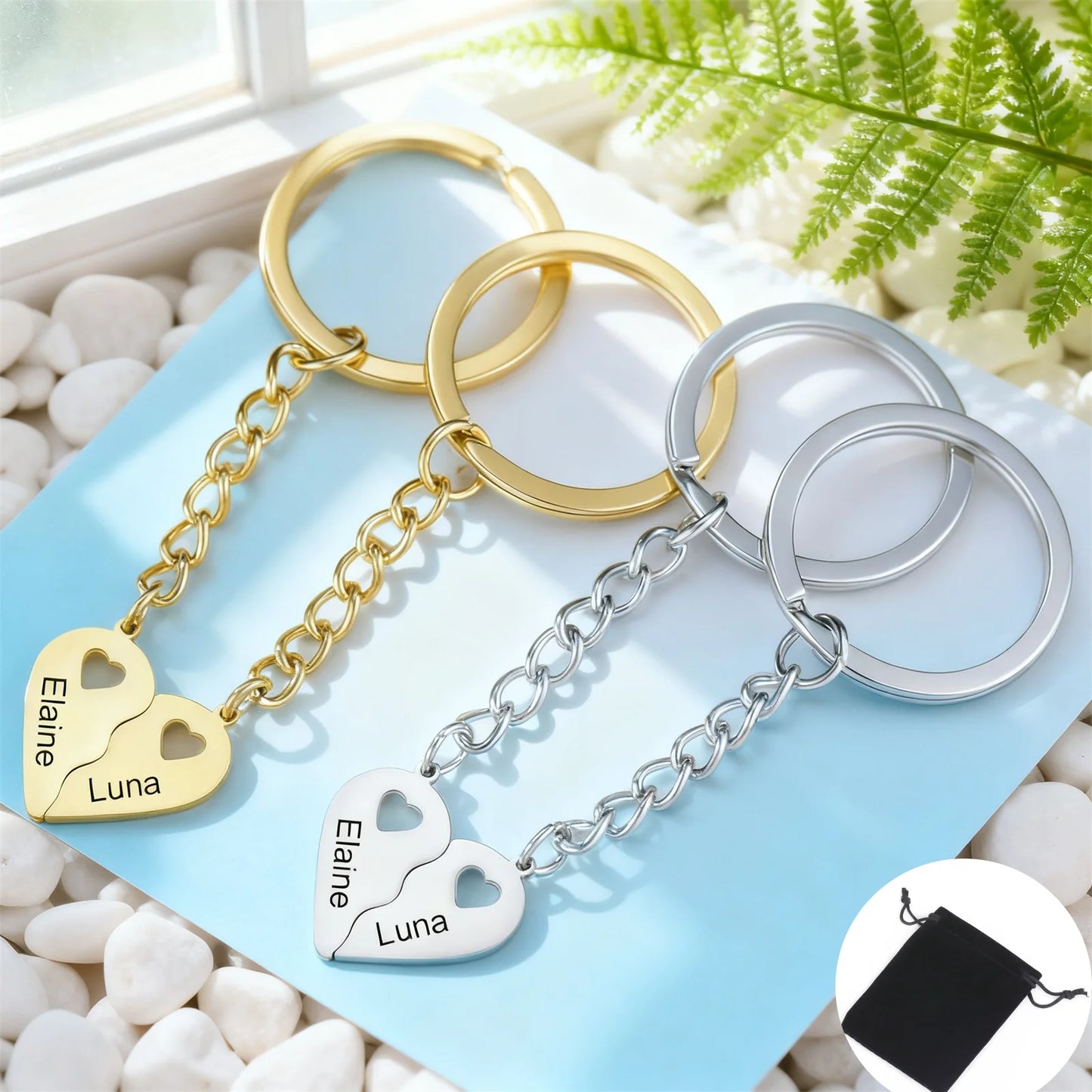 Customized Name Half Heart Keychain Stainless Steel Couple Heart Engraved Keychain Couple Key Bag Accessories Jewelry Gifts