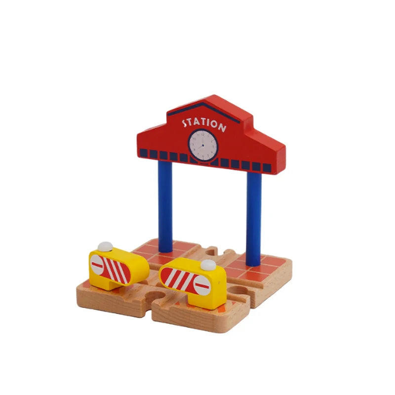 Wooden Train Track Accessories Roadblocks Station Scene Educational Toy For Kids Compatible with Thomas Wooden Railway System