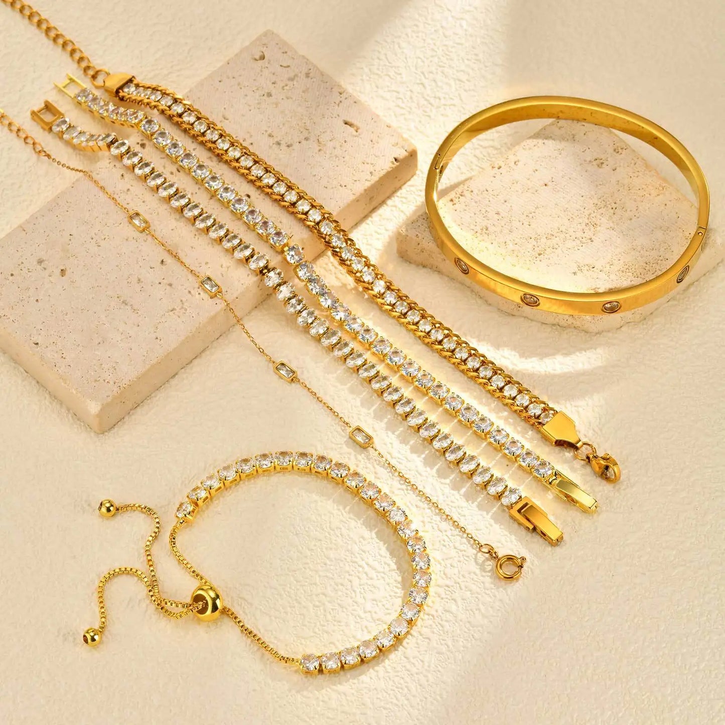Crystal CZ Bracelet Waterproof, Tennis Hand Chain Bracelets For Women, Stainless Steel Wholesale Jewelry