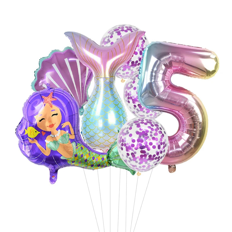 Number Balloons with Confetti Mermaid Balloons for Girls Birthday Party Decorations 1 2 3 4 5 6 7 8 9 Years Old Birthday Decor