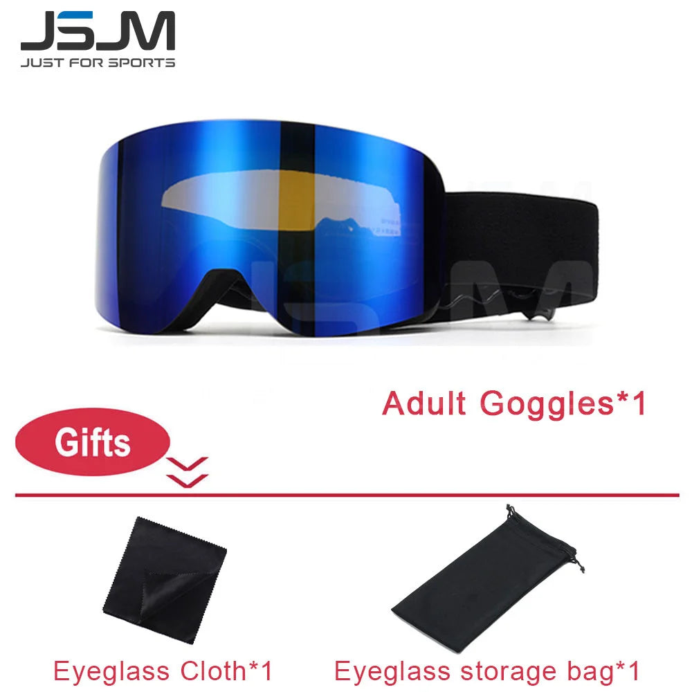 JSJM New Adults +Kids Professional Anti-Fog Ski Goggles Snowboard Goggles UV400 Double Layers Skiing Glasses XMAS New Year Gifts