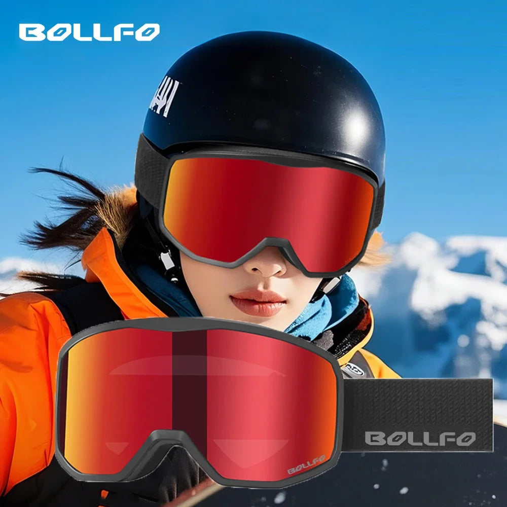 BOLLFO Ski Snowboard Goggles OTG Wide Vision Anti Fog UV Protection Snow Goggles for Men And Women Snowboarding Antiparras