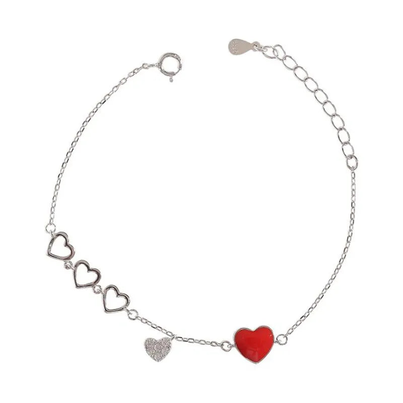 New Luxury Remote Love Personality 925 Sterling Silver Jewelry Valentine's Day Gift Red Heart Crystal Women Bracelets  SL081