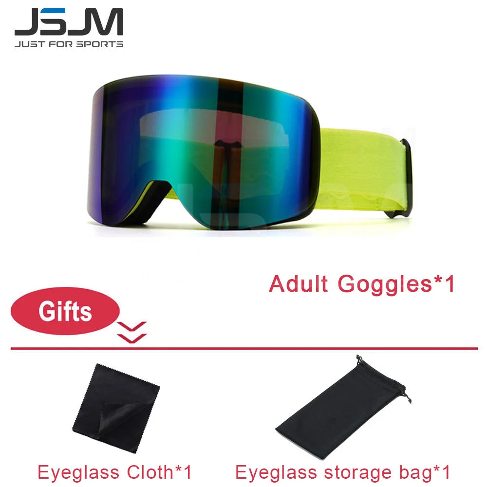 JSJM New Adults +Kids Professional Anti-Fog Ski Goggles Snowboard Goggles UV400 Double Layers Skiing Glasses XMAS New Year Gifts