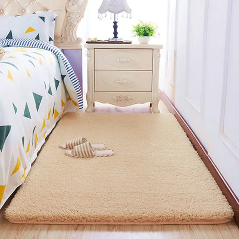 Thick Imitation Wool Bedside Carpet Solid Color Bedroom Carpet Girls Bedroom Area Rugs Rectangular Living Room Carpet Home