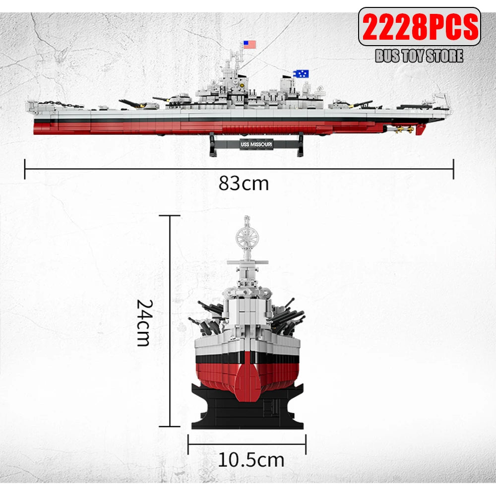Missouri Battleship Crusier Model uilding Blocks Bismarck Cruiser Boat Bricks Military Battleship Series Toys For Boys FC4203